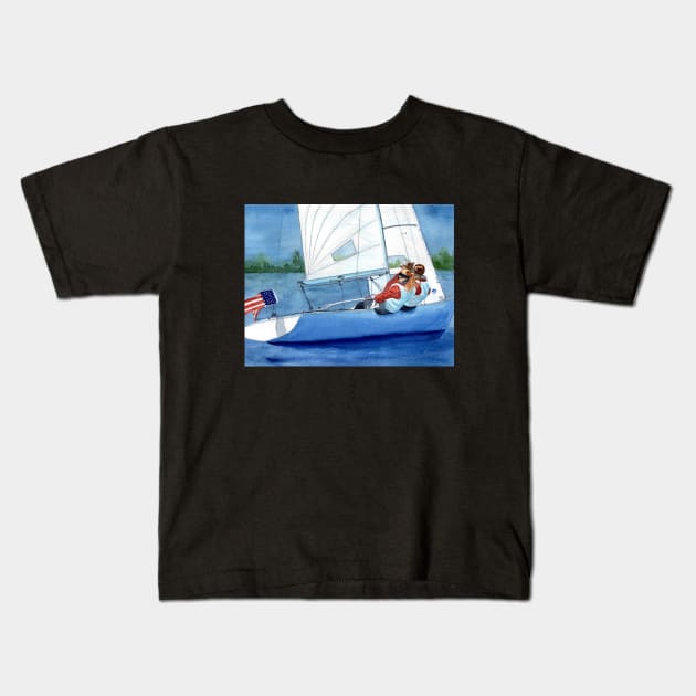 All Female Regatta Crew Watercolor Painting Kids T-Shirt by MMcBuck